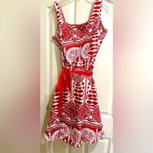 Red and white dress with belt
